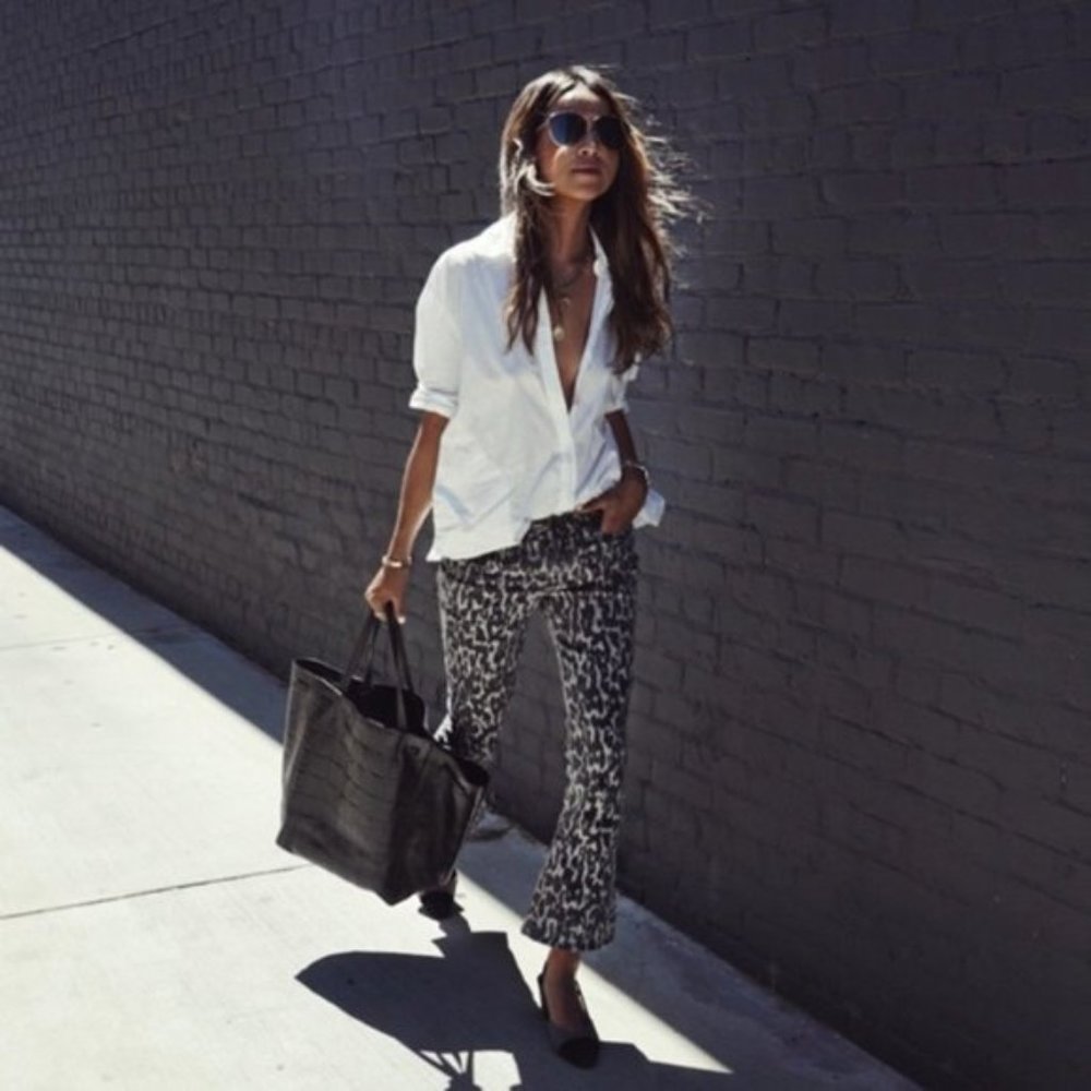 Paige x Rosie HW Rare Poppy Leopard Grey & Black Slim Crop Flare Jeans